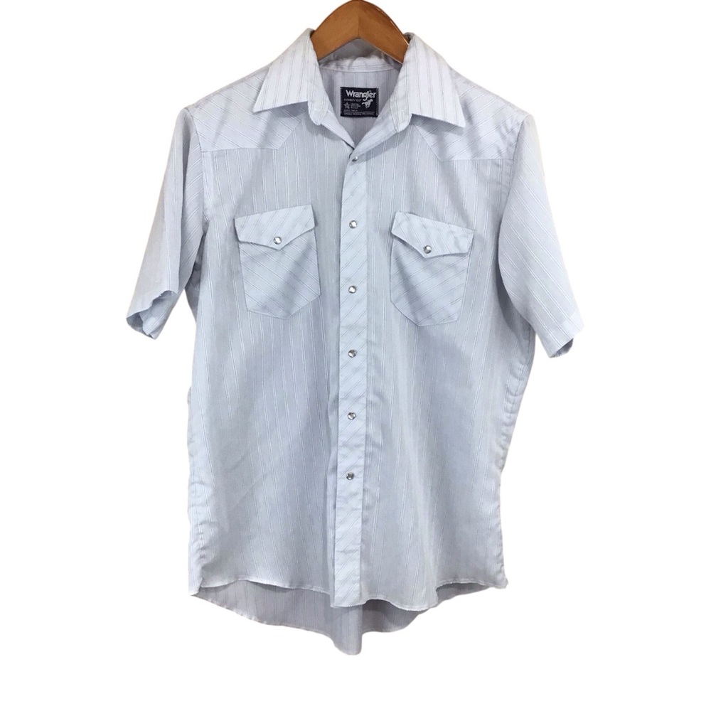 Vintage Wrangler Cowboy Cut Long Tails Blue Pearl Snap Shirt XL SEE MEASUREMENTS